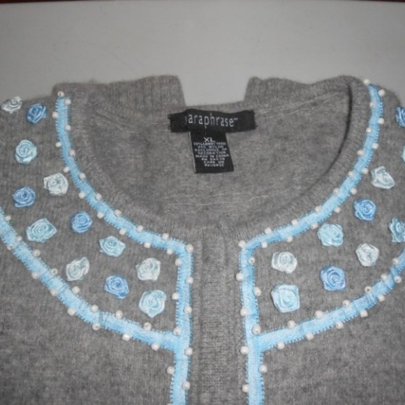 Paraphrase Grey Lambswool Blend Beaded Cardigan XL - Picture 6 of 7